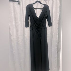 TADASHI SHOJI Black Deep "V" Long Dress ~ Pleating & Rouching Size Medium